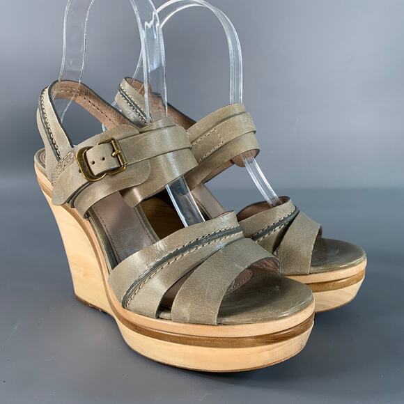 CHLOE Size 6.5 Grey Natural Leather Wedge Sandals - Picture 1 of 7